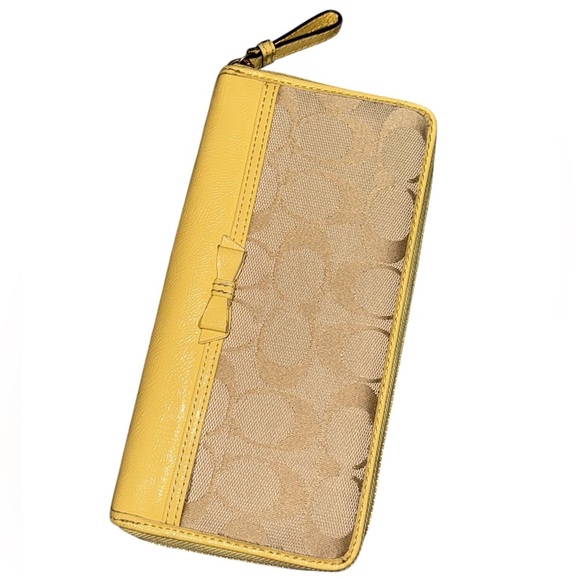 Coach Yellow and Tan Monogram Zip Around Wallet - Picture 1 of 5